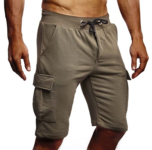 Leif Nelson Herren Männer Jungen Sommer Kurze Biker Jogger 3/4 Hose Shorts Jeanshose Chinos Cargo Bermuda Basic 5-Pocket Sporthose Freizeithose Denim Slim Fit LN8205 Large Khaki von Leif Nelson