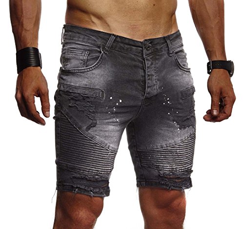 Leif Nelson Herren Männer Jungen Sommer Kurze Biker Jogger Jeans Hose Shorts Jeanshose Chinos Cargo Bermuda Basic 5-Pocket Destroyed Used Stretch Freizeithose Denim Slim Fit LN1663; W31; Schwarz von Leif Nelson