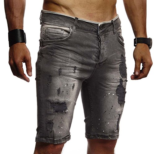 Leif Nelson Herren Männer Jungen Sommer Kurze Biker Jogger Jeans Hose Shorts Jeanshose Chinos Cargo Bermuda Basic 5-Pocket Destroyed Used Stretch Freizeithose Denim Slim Fit LN1977; W31; Schwarz von Leif Nelson