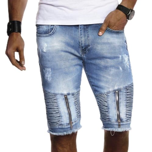 Leif Nelson Herren Männer Jungen Sommer Kurze Biker Jogger Jeans Hose Shorts Jeanshose Chinos Cargo Bermuda Basic LN9155BL- Gr. W: 32, Blau von Leif Nelson