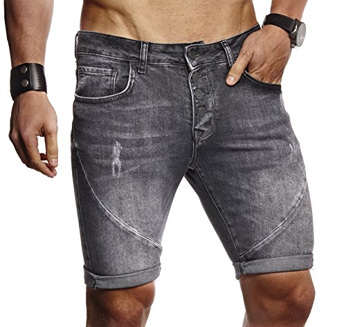 Leif Nelson Herren Männer Jungen Sommer Kurze Jogger Jeans Hose Shorts Jeanshose Chinos Cargo Bermuda Basic 5-Pocket Destroyed Used Stretch Freizeithose Denim Slim Fit LN9160; W29; Schwarz von Leif Nelson