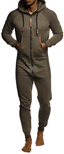 Leif Nelson Herren Overall Jumpsuit Onesie Trainingsanzug Jogginghose Trainings T-Shirt Fitness Männer Strampelanzug Bekleidung LN8270; Größe M; Khaki von Leif Nelson