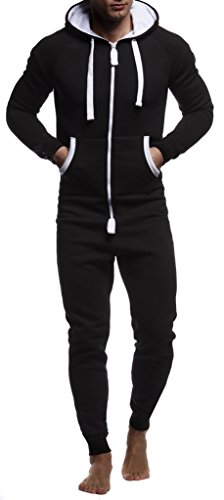 Leif Nelson Herren Overall Jumpsuit Onesie Trainingsanzug Jogginghose Trainings T-Shirt Fitness Stringer Bekleidung LN8154; Größe M; Schwarz-Weiss von Leif Nelson