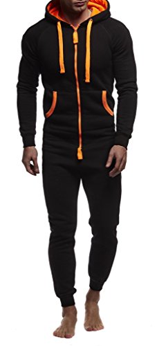 Leif Nelson Herren Overall Jumpsuit Onesie Trainingsanzug Jogginghose Trainings T-Shirt Fitness Stringer Bekleidung LN8154; Größe XXL; Schwarz-Orange von Leif Nelson