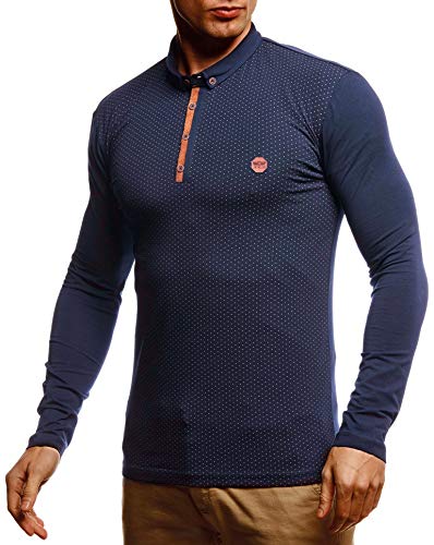 Leif Nelson Herren Polo-Shirt Langarmshirt Slim Fit Baumwolle-Anteil Basic Männer Longsleeve Pulli Blaues Sweatshirt Poloshirt Pullover T-Shirt Langarm LN55135 Blau Small von Leif Nelson