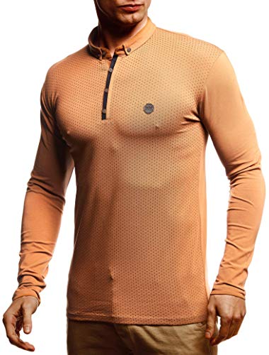 Leif Nelson Herren Polo-Shirt Langarmshirt Slim Fit Baumwolle-Anteil Basic Männer Longsleeve Pulli Braunes Sweatshirt Poloshirt Pullover T-Shirt langarm LN55135 Braun X-Large von Leif Nelson