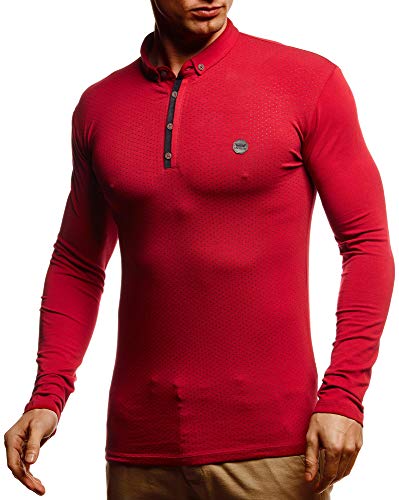 Leif Nelson Herren Polo-Shirt Langarmshirt Slim Fit Baumwolle-Anteil Basic Männer Longsleeve Pulli Weinrotes Sweatshirt Poloshirt Pullover T-Shirt Langarm LN55135 Weinrot Large von Leif Nelson