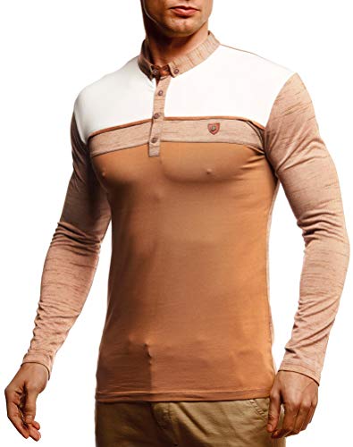 Leif Nelson Herren Polo-Shirt Langarmshirt Slim Fit Baumwolle-Anteil Basic Männer Longsleeve Pulli weißes Sweatshirt Poloshirt Pullover T-Shirt Langarm LN4805 Camel Melange Small von Leif Nelson