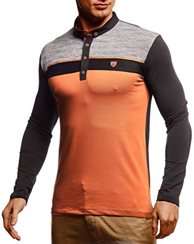 Leif Nelson Herren Polo-Shirt Langarmshirt Slim Fit Baumwolle-Anteil Basic Männer Longsleeve Pulli weißes Sweatshirt Poloshirt Pullover T-Shirt langarm LN4805 Schwarz Braun XX-Large von Leif Nelson