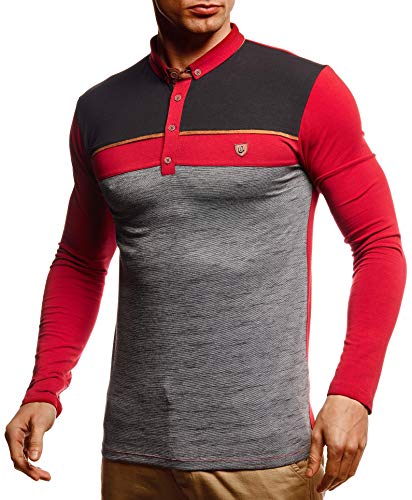 Leif Nelson Herren Polo-Shirt Langarmshirt Slim Fit Baumwolle-Anteil Basic Männer Longsleeve Pulli weißes Sweatshirt Poloshirt Pullover T-Shirt Langarm LN4805 Weinrot Small von Leif Nelson