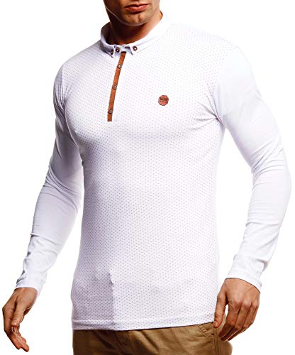 Leif Nelson Herren Polo-Shirt Langarmshirt Slim Fit Baumwolle-Anteil Basic Männer Longsleeve Pulli weißes Sweatshirt Poloshirt Pullover T-Shirt langarm LN55135 Weiß Medium von Leif Nelson