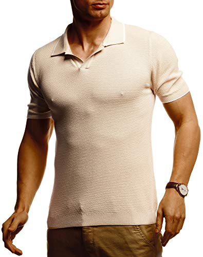 Leif Nelson Herren Polo Shirts Sommer T-Shirt Poloshirt Slim Fit aus Feinstrick Cooles Basic Männer Polo-Shirt Jungen Kurzarmshirt Sweater Kurzarm LN7345 Beige Medium von Leif Nelson