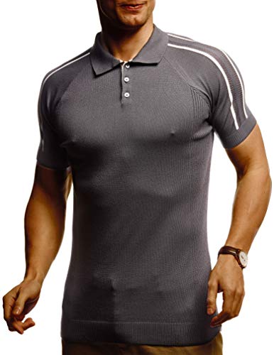 Leif Nelson Herren Polo Shirts Sommer T-Shirt Poloshirt Slim Fit aus Feinstrick Cooles Basic Männer Polo-Shirt Jungen Kurzarmshirt Sweater Kurzarm LN7365 Dunkel Grau X-Large von Leif Nelson