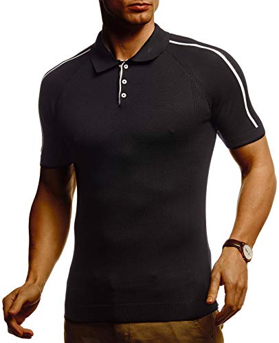 Leif Nelson Herren Polo Shirts Sommer T-Shirt Poloshirt Slim Fit aus Feinstrick Cooles Basic Männer Polo-Shirt Jungen Kurzarmshirt Sweater Kurzarm LN7365 Schwarz X-Large von Leif Nelson