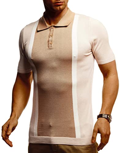 Leif Nelson Herren Polo Shirts Sommer T-Shirt Poloshirt Slim Fit aus Feinstrick Cooles Basic Männer Polo-Shirt Jungen Kurzarmshirt Sweater Kurzarm LN7370 Beige Braun X-Large von Leif Nelson