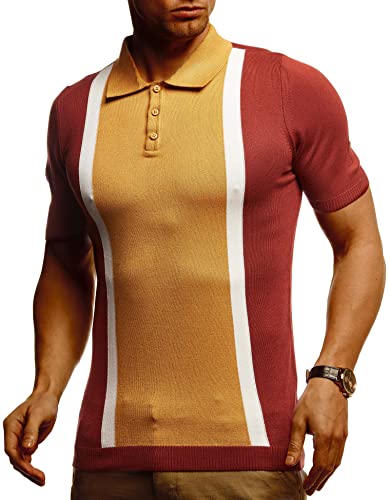 Leif Nelson Herren Polo Shirts Sommer T-Shirt Poloshirt Slim Fit aus Feinstrick Cooles Basic Männer Polo-Shirt Jungen Kurzarmshirt Sweater Kurzarm LN7370 Rot Braun Gelb XX-Large von Leif Nelson