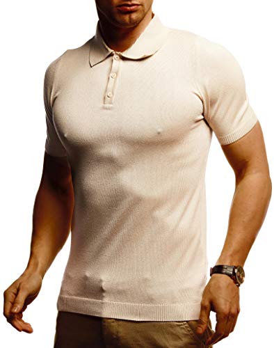 Leif Nelson Herren Polo Shirts Sommer T-Shirt Poloshirt Slim Fit aus Feinstrick Cooles Basic Männer Polo-Shirt Jungen Kurzarmshirt Sweater Kurzarm LN7400 Beige Small von Leif Nelson