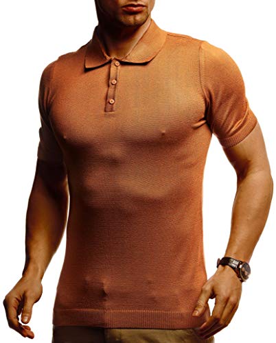 Leif Nelson Herren Polo Shirts Sommer T-Shirt Poloshirt Slim Fit aus Feinstrick Cooles Basic Männer Polo-Shirt Jungen Kurzarmshirt Sweater Kurzarm LN7400 Hell Rot Braun X-Large von Leif Nelson