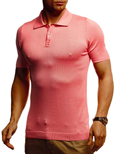 Leif Nelson Herren Polo Shirts Sommer T-Shirt Poloshirt Slim Fit aus Feinstrick Cooles Basic Männer Polo-Shirt Jungen Kurzarmshirt Sweater Kurzarm LN7400 Koralle X-Large von Leif Nelson