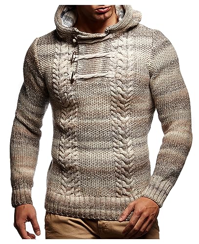 Leif Nelson Herren Strickpullover mit Kapuze Beige/Hochwertiger Winterpullover in Regular Fit, ideal für Casual und Business, Langarm Größe XXXL von Leif Nelson