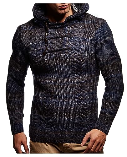 Leif Nelson Herren Strickpullover mit Kapuze Blau/Hochwertiger Winterpullover in Regular Fit, ideal für Casual und Business, Langarm Größe XXXL von Leif Nelson