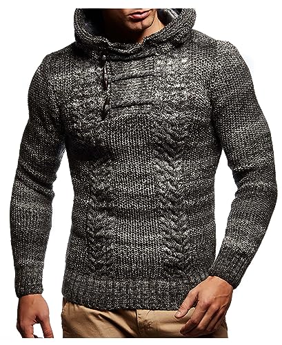 Leif Nelson Herren Strickpullover mit Kapuze schwarz/Hochwertiger Winterpullover in Regular Fit, ideal für Casual und Business, Langarm Größe L von Leif Nelson