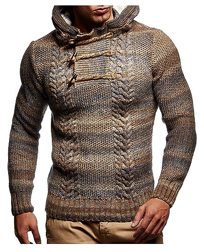 Leif Nelson Herren Strickpullover mit Kapuze Braun/Hochwertiger Winterpullover in Regular Fit, ideal für Casual und Business, Langarm Größe XL von Leif Nelson