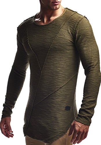 Leif Nelson Herren Pullover Hoodie Kapuzenpullover Sweatjacke Longsleeve Sweatshirt Jacke Basic Rundhals Langarm Oversize Shirt Hoody Sweater LN6323; Größe L; Khaki von Leif Nelson