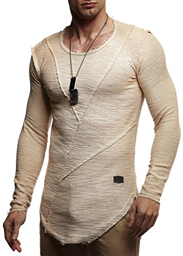 Leif Nelson Herren Pullover Hoodie Kapuzenpullover Sweatjacke Longsleeve Sweatshirt Jacke Basic Rundhals Langarm Oversize Shirt Hoody Sweater LN6323; Größe XL; Beige von Leif Nelson