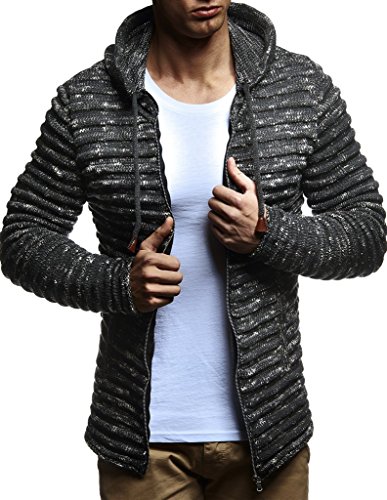 Leif Nelson Strickjacke Herren mit Kapuze & Reissverschluss (Schwarz, Größe 3XL) - Strick Sweatjacke Männer Cardigan für Winter Baumwolle von Leif Nelson