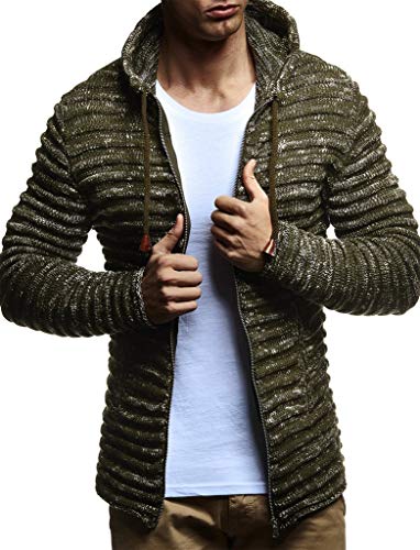 Leif Nelson Strickjacke Herren mit Kapuze & Reissverschluss (Khaki, Größe 3XL) - Strick Sweatjacke Männer Cardigan für Winter Baumwolle von Leif Nelson