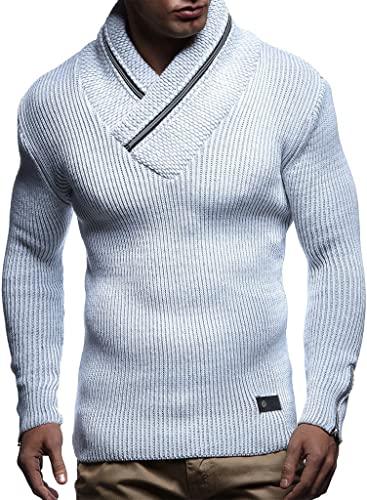 Leif Nelson Herren Pullover Hoodie Strickpullover Longsleeve Sweater Sweatshirt Zipper LN4170 Größe S Ecru/Grau von Leif Nelson