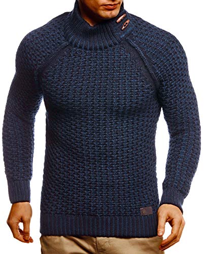 Leif Nelson Herren Pullover Pulli Strickpullover mit Rollkragen Rollkragenpullover Winterpullover Slim Fit LN5295 Blau Medium von Leif Nelson