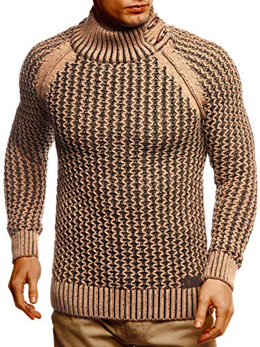 Leif Nelson Herren Pullover Pulli Strickpullover mit Rollkragen Rollkragenpullover Winterpullover Slim Fit LN5295 Braun Schwarz XX-Large von Leif Nelson