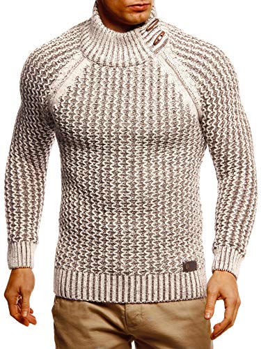 Leif Nelson Herren Pullover Pulli Strickpullover mit Rollkragen Rollkragenpullover Winterpullover Slim Fit LN5295 Tan Choclate Medium von Leif Nelson