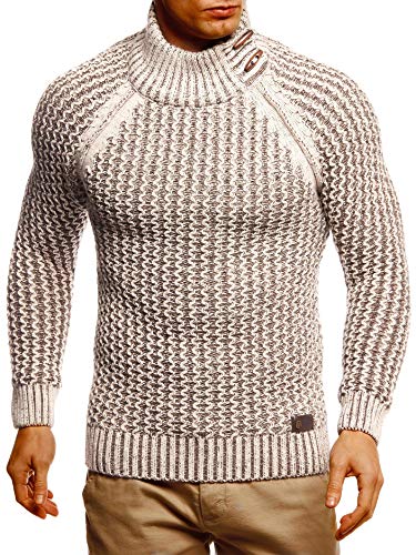 Leif Nelson Herren Pullover Pulli Strickpullover mit Rollkragen Rollkragenpullover Winterpullover Slim Fit LN5295 Tan Choclate Small von Leif Nelson