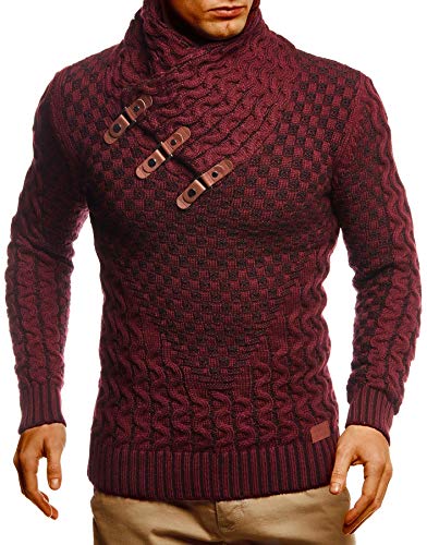 Leif Nelson Herren Strickpullover Rot mit Schalkragen/Hochwertiger Winterpullover in Regular Fit, ideal für Casual und Business, Langarm Größe XXXL von Leif Nelson