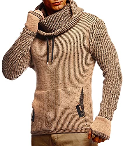 Leif Nelson Herren Strickpullover Braun mit Kragen/Hochwertiger Winterpullover Regular Fit, ideal für Casual-Looks, Langarm Größe 3XL von Leif Nelson