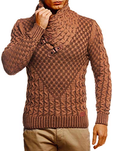 Leif Nelson Herren Strickpullover Braun mit Schalkragen/Hochwertiger Winterpullover in Regular Fit, ideal für Casual und Business, Langarm Größe XL von Leif Nelson