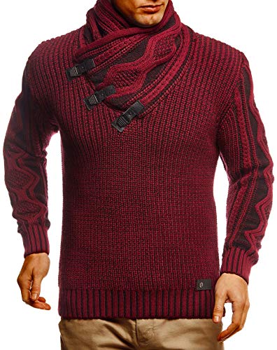 Leif Nelson Herren Pullover Pulli Strickpullover mit Schalkragen Winterpullover Slim Fit LN5195 Bordeaux Rot Small von Leif Nelson