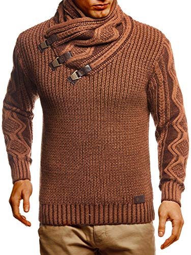 Leif Nelson Herren Pullover Pulli Strickpullover mit Schalkragen Winterpullover Slim Fit LN5195 Camel Braun Small von Leif Nelson