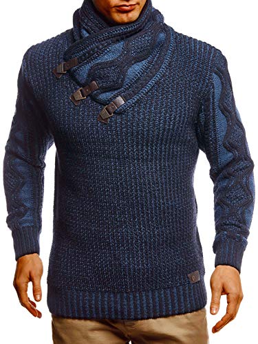 Leif Nelson Herren Pullover Pulli Strickpullover mit Schalkragen Winterpullover Slim Fit LN5195 Dunkel Blau Small von Leif Nelson