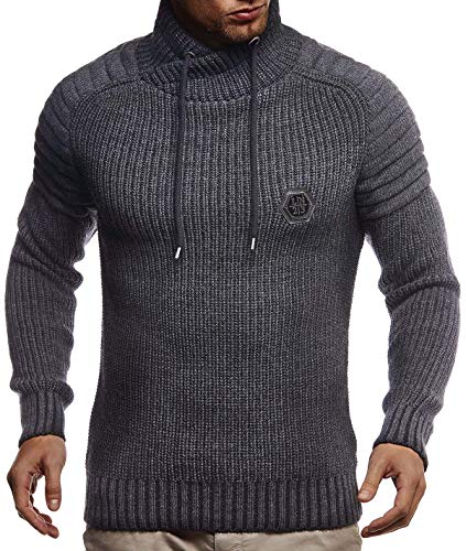 Leif Nelson Herren Strickpullover Schwarz mit Schalkragen/Hochwertiger Winterpullover in Regular Fit, ideal für Casual und Business, Langarm Größe L von Leif Nelson