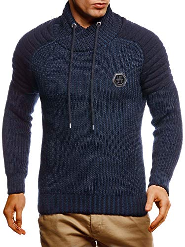 Leif Nelson Herren Strickpullover Blau mit Schalkragen/Hochwertiger Winterpullover in Regular Fit, ideal für Casual und Business, Langarm Größe XL von Leif Nelson