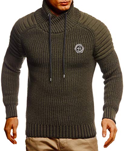 Leif Nelson Herren Strickpullover Khaki mit Schalkragen/Hochwertiger Winterpullover in Regular Fit, ideal für Casual und Business, Langarm Größe S von Leif Nelson