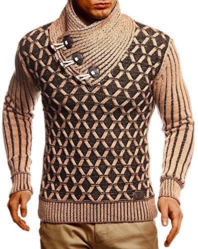 Leif Nelson Herren Pullover Pulli Strickpullover mit Schalkragen Winterpullover Slim Fit LN5385 Braun Schwarz Large von Leif Nelson