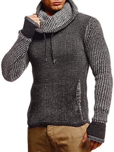 Leif Nelson Herren Strickpullover Schwarz mit Kragen/Hochwertiger Winterpullover Regular Fit, ideal für Casual-Looks, Langarm Größe L von Leif Nelson