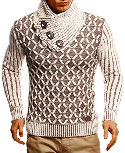 Leif Nelson Herren Pullover Pulli Strickpullover mit Schalkragen Winterpullover Slim Fit Tan Choclate Medium von Leif Nelson