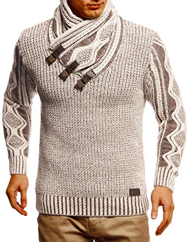 Leif Nelson Herren Pullover Pulli Strickpullover mit Schalkragen Winterpullover Slim Fit LN5195 Tan Choclate XX-Large von Leif Nelson