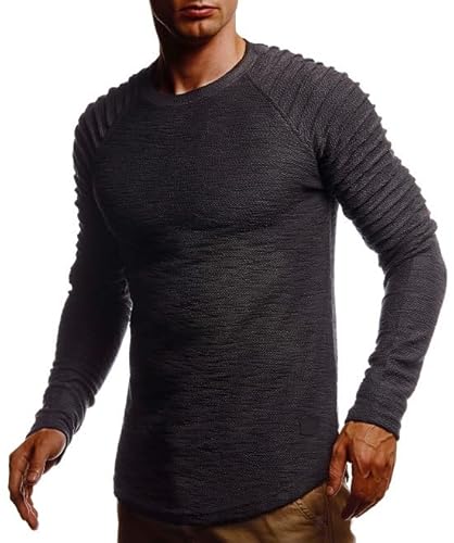 Leif Nelson Herren Pullover Rundhals-Ausschnitt Schwarzer Männer Longsleeve dünner Pulli Sweatshirt Langarmshirt Crew Neck Jungen Hoodie T-Shirt Langarm Oversize FBN8129 Anthrazit Medium von Leif Nelson